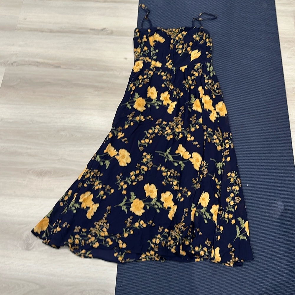 Reformation navy yellow floral dress